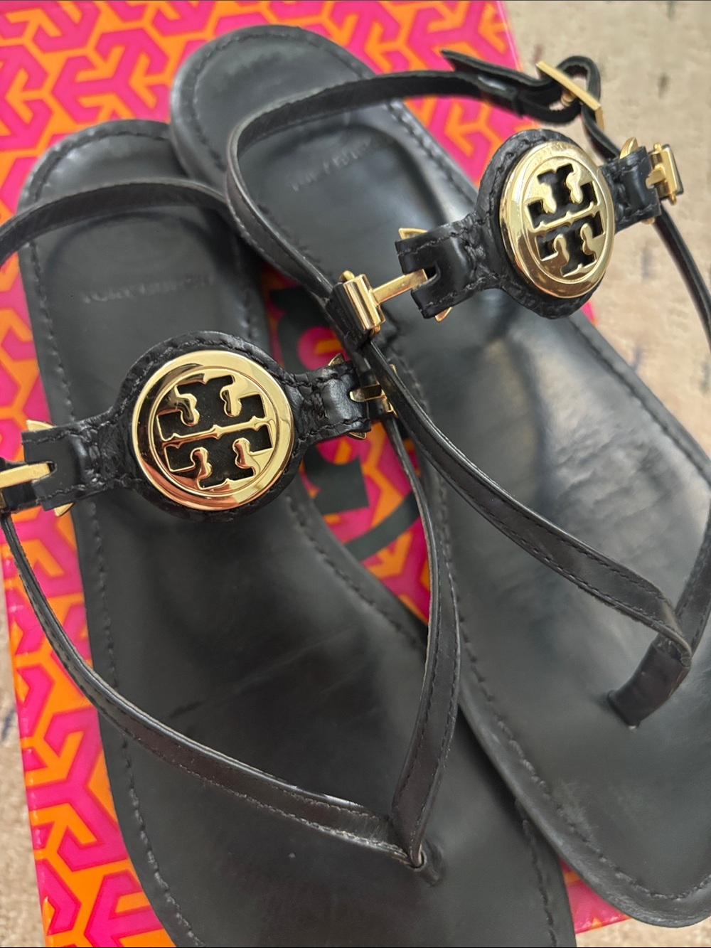 Tory Burch Ali Sandals black leather size 9 - Picture 7 of 7